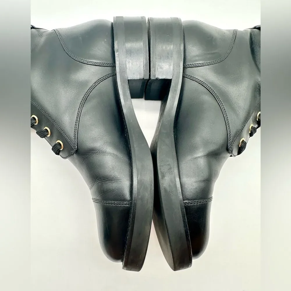 Louis Vuitton Wonderland Ranger Combat Moto Boots Black Leather LV Logo EU 38.5